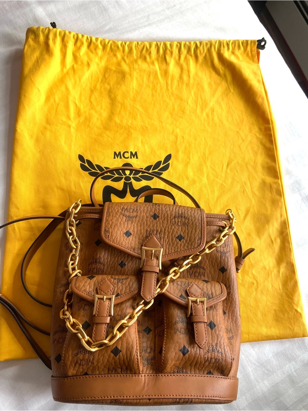 MCM Cognac Visetos Mini Backpack with Gold Chain Detail
Authentic sample - Picture 17 of 17